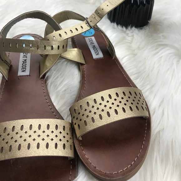 Steve Madden Shoes - Steve Madden Reyla Gold Leather Sandals Laser Cut